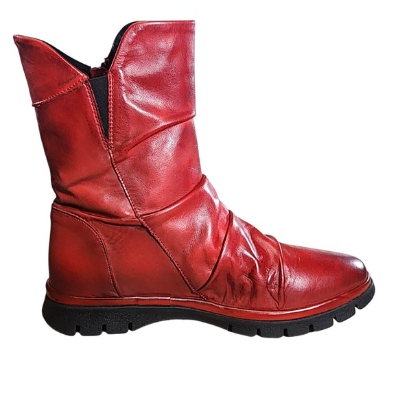 Miz Mooz Delena Red Leather Ruched Side Zip Boots Women Size 38 - Picture 10 of 10